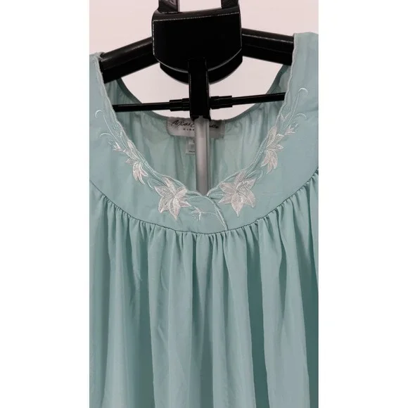 VTG Miss Elaine Classics‎ Women Long Nightgown Blue Embroidered Flutter Sleeve L - Picture 4 of 6